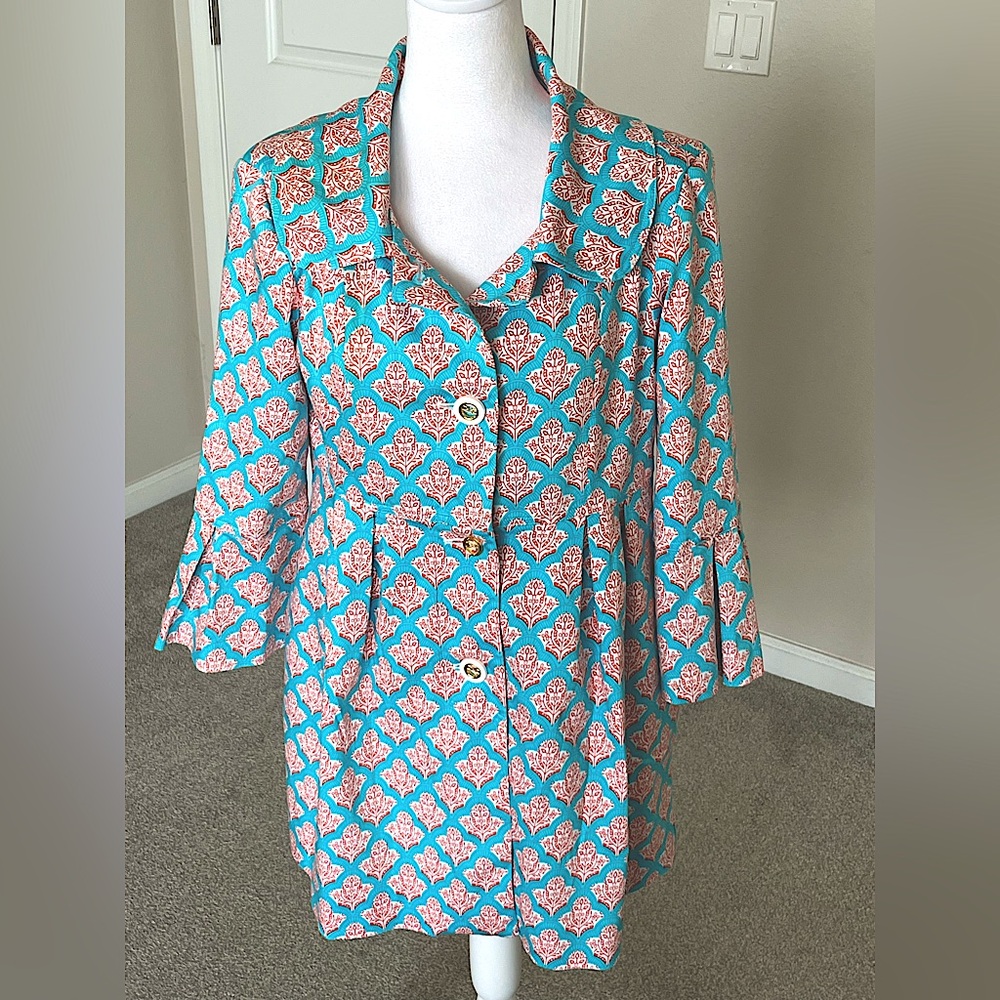 EUC Skirtin Around Blue and Orange Printed Jacket Size 4